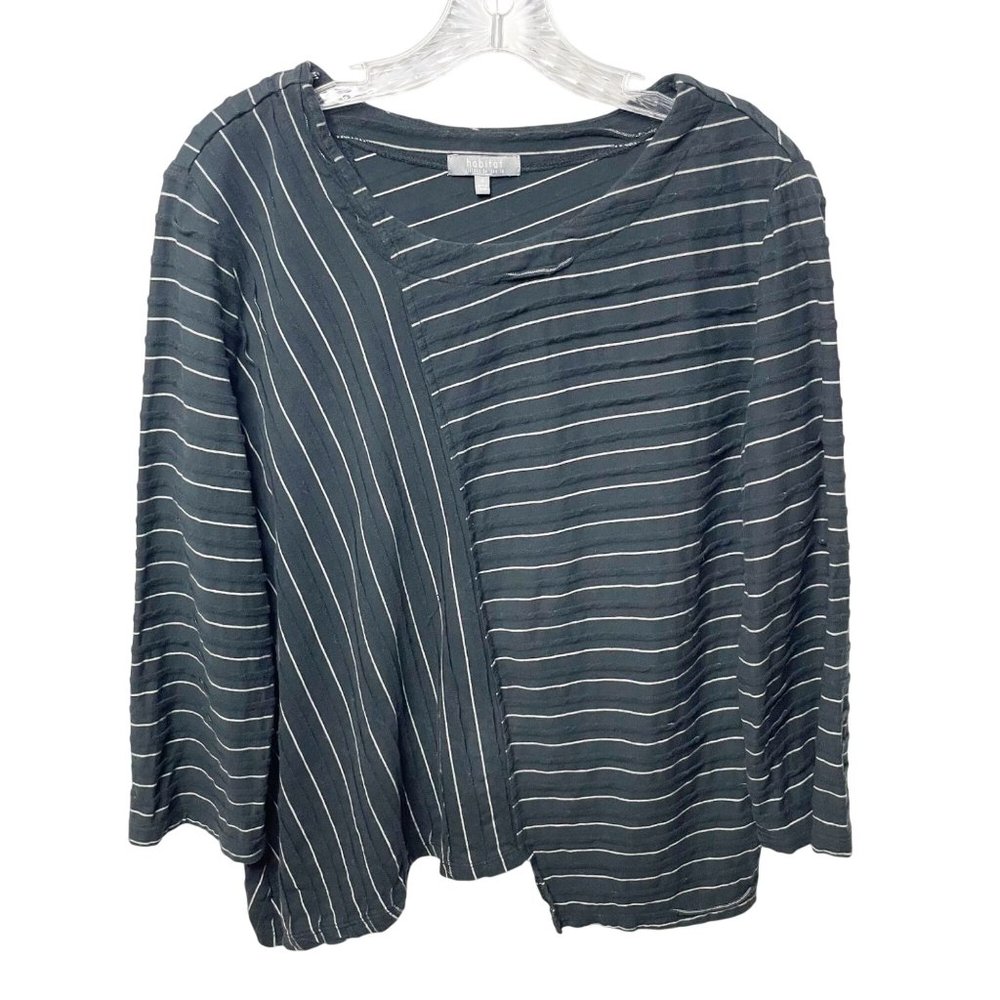 Habitat Top Women's Medium Black Textured Asymmetric Hem Long Sleeve Lagenlook